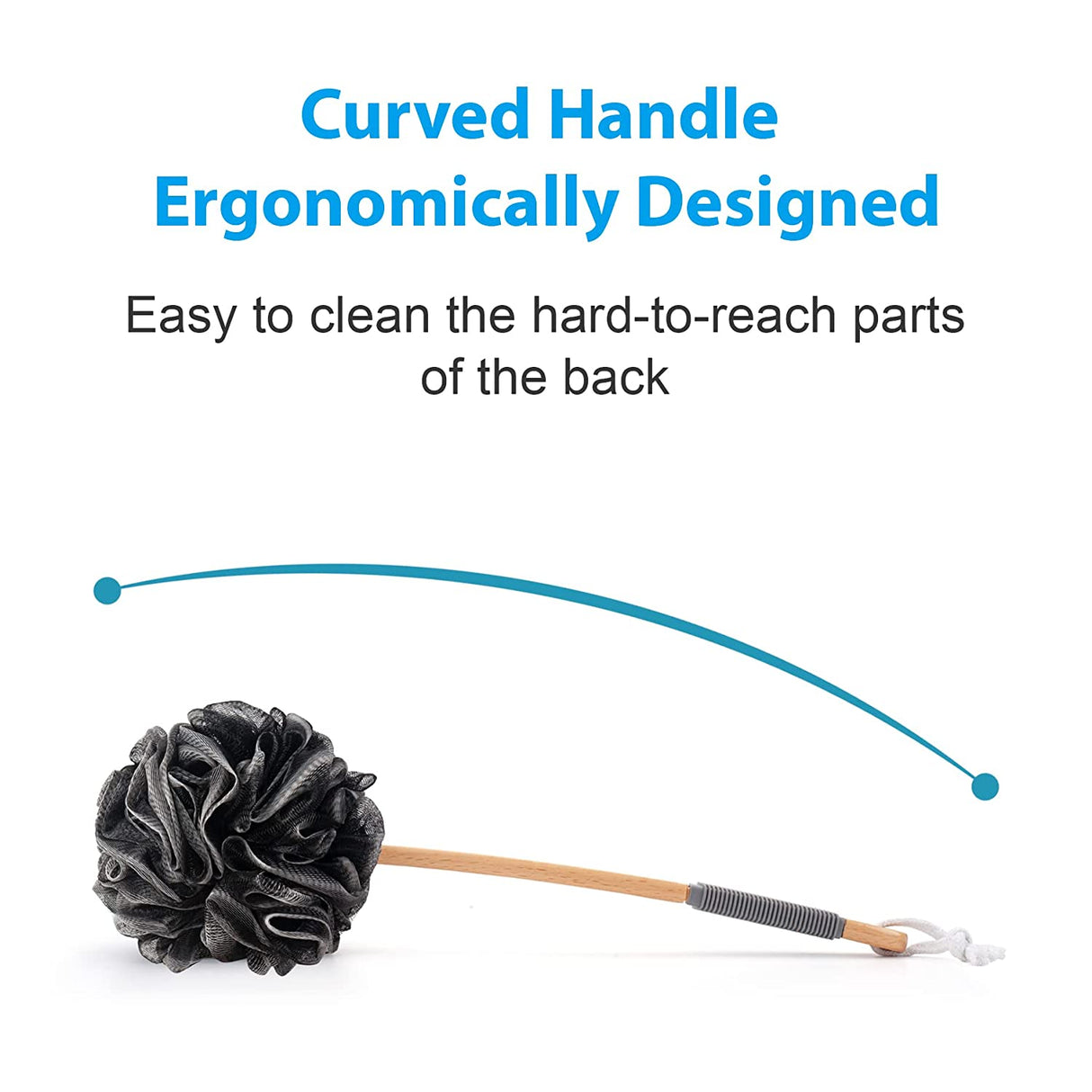 Shower Sponge Back Scrubber with Long Wooden Handle