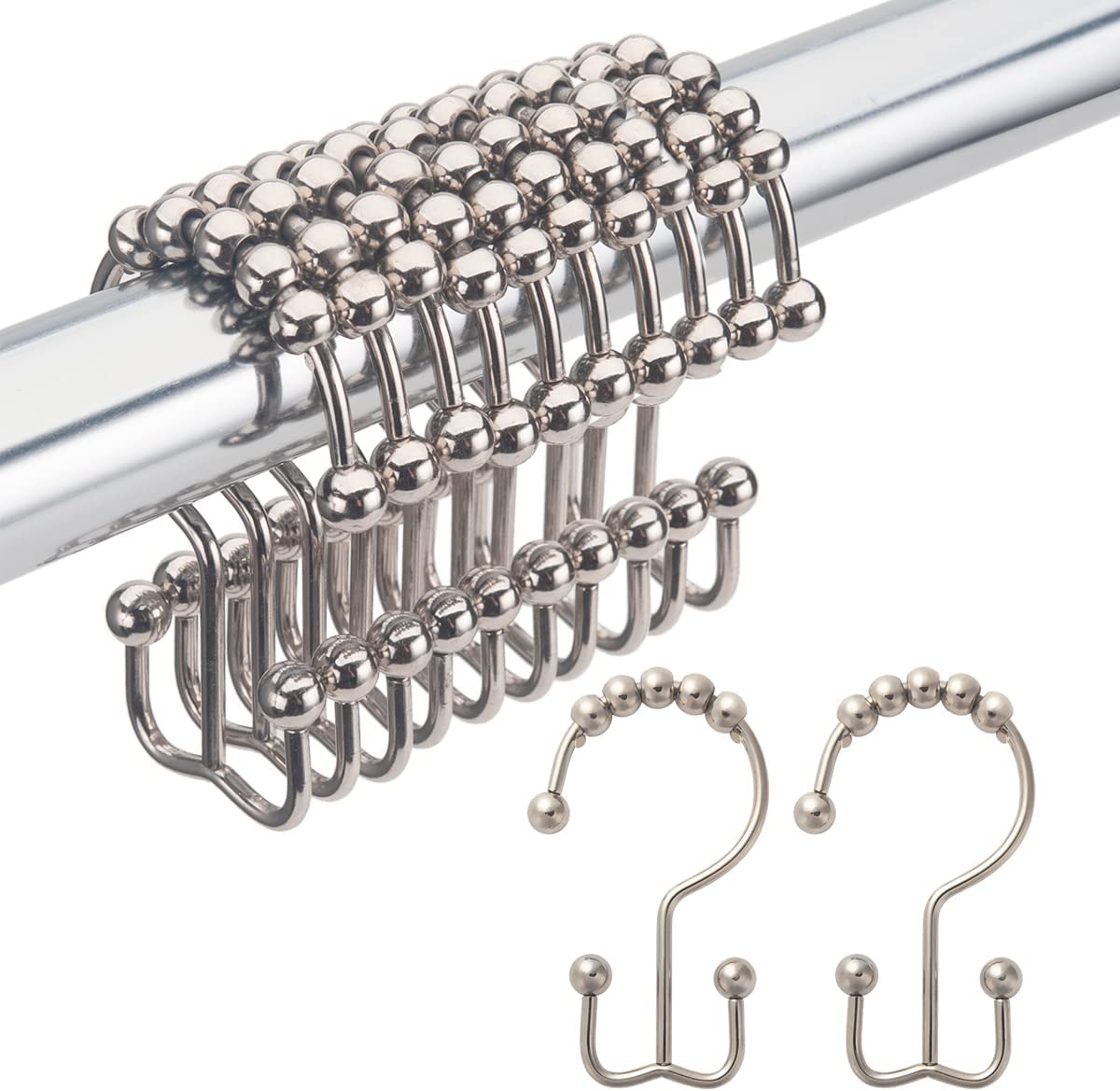 Shower curtain hooks repurposed to organize household items