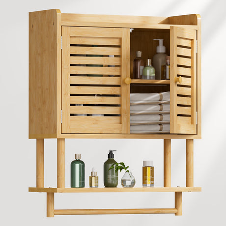AmazerBath bamboo bathroom wall cabinet in Natural, main variant image showing product color, finish, and design details.