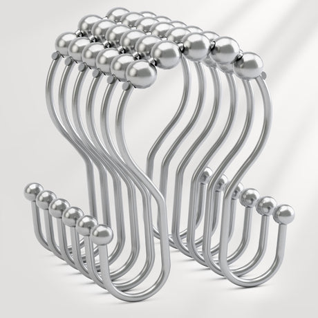 AmazerBath anti-drop shower curtain hooks with rollers in Chrome, main variant image showing product color, finish, and design details.