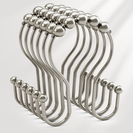 AmazerBath anti-drop shower curtain hooks with rollers in Nickel, main variant image showing product color, finish, and design details.