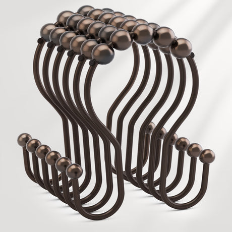 AmazerBath anti-drop shower curtain hooks with rollers in Bronze, main variant image showing product color, finish, and design details.