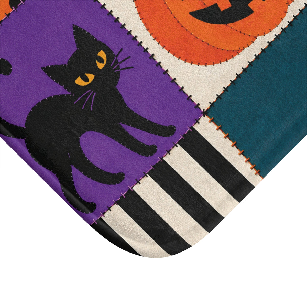 Halloween Patchwork Bath Mat – Ghosts, Cats & Skeletons