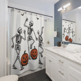 Linocut Dancing Skeletons Halloween Shower Curtain