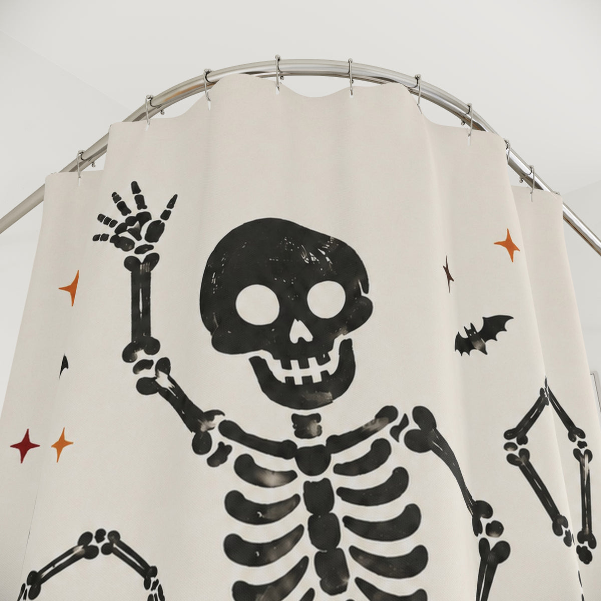 Playful Dancing Skeletons Halloween Shower Curtain