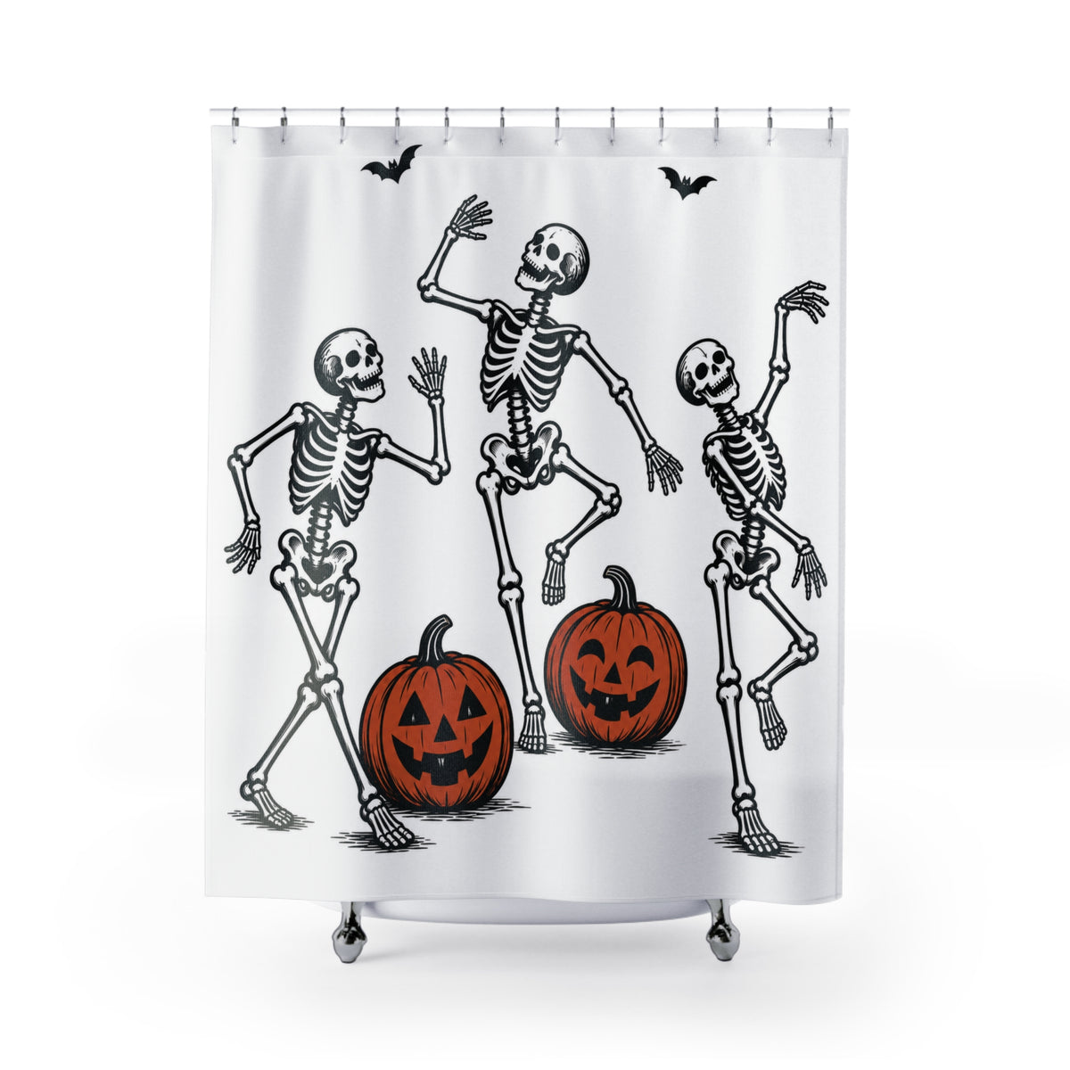 Linocut Dancing Skeletons Halloween Shower Curtain