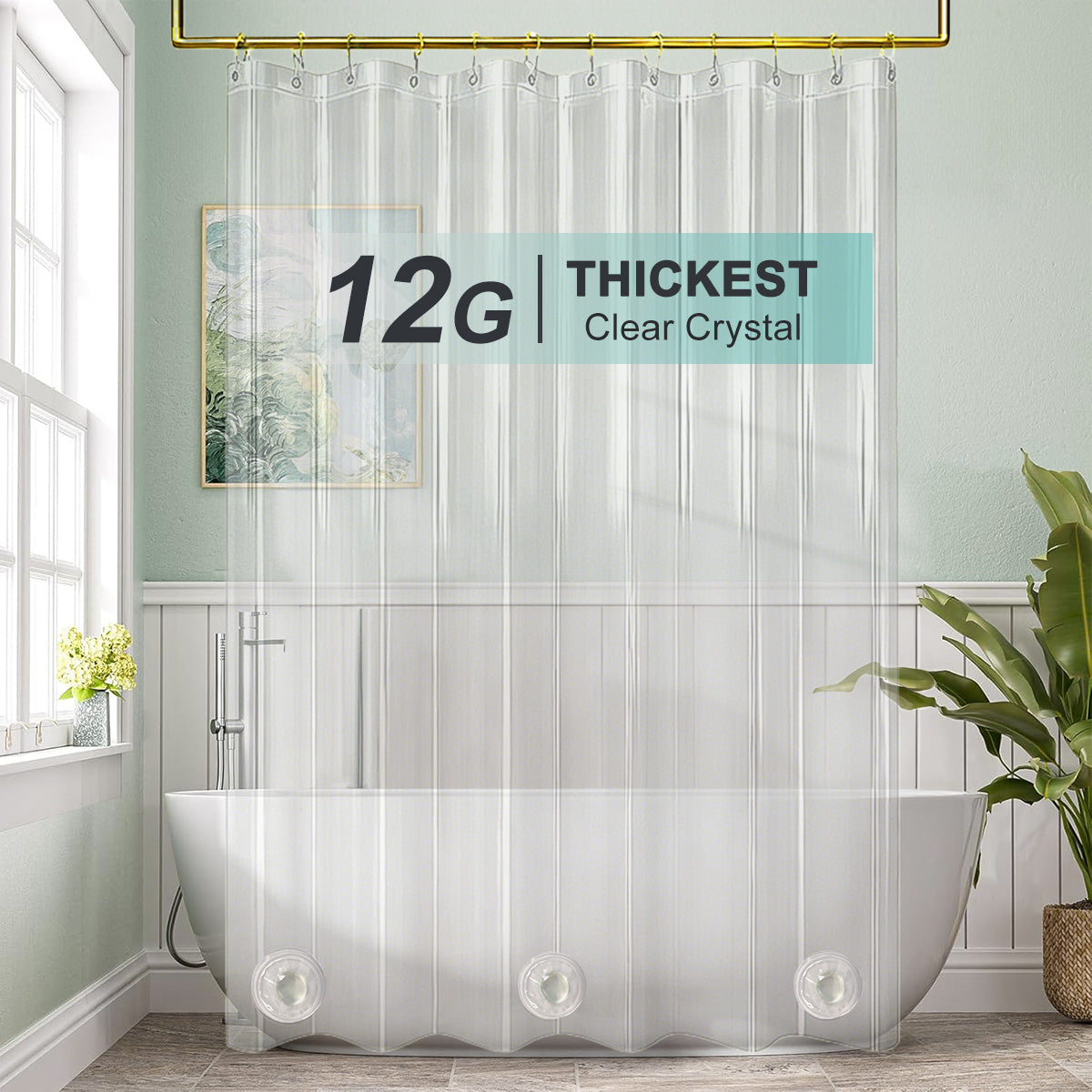 AmazerBath 12G Thickest Shower Curtain Liner, Clear Crystal