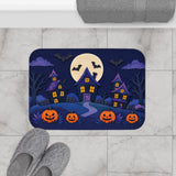 Haunted Village Halloween Bath Mat – Moonlit Pumpkin Scene