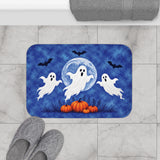 Moonlit Ghosts Halloween Bath Mat – Blue Moon & Pumpkins