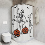Linocut Dancing Skeletons Halloween Shower Curtain
