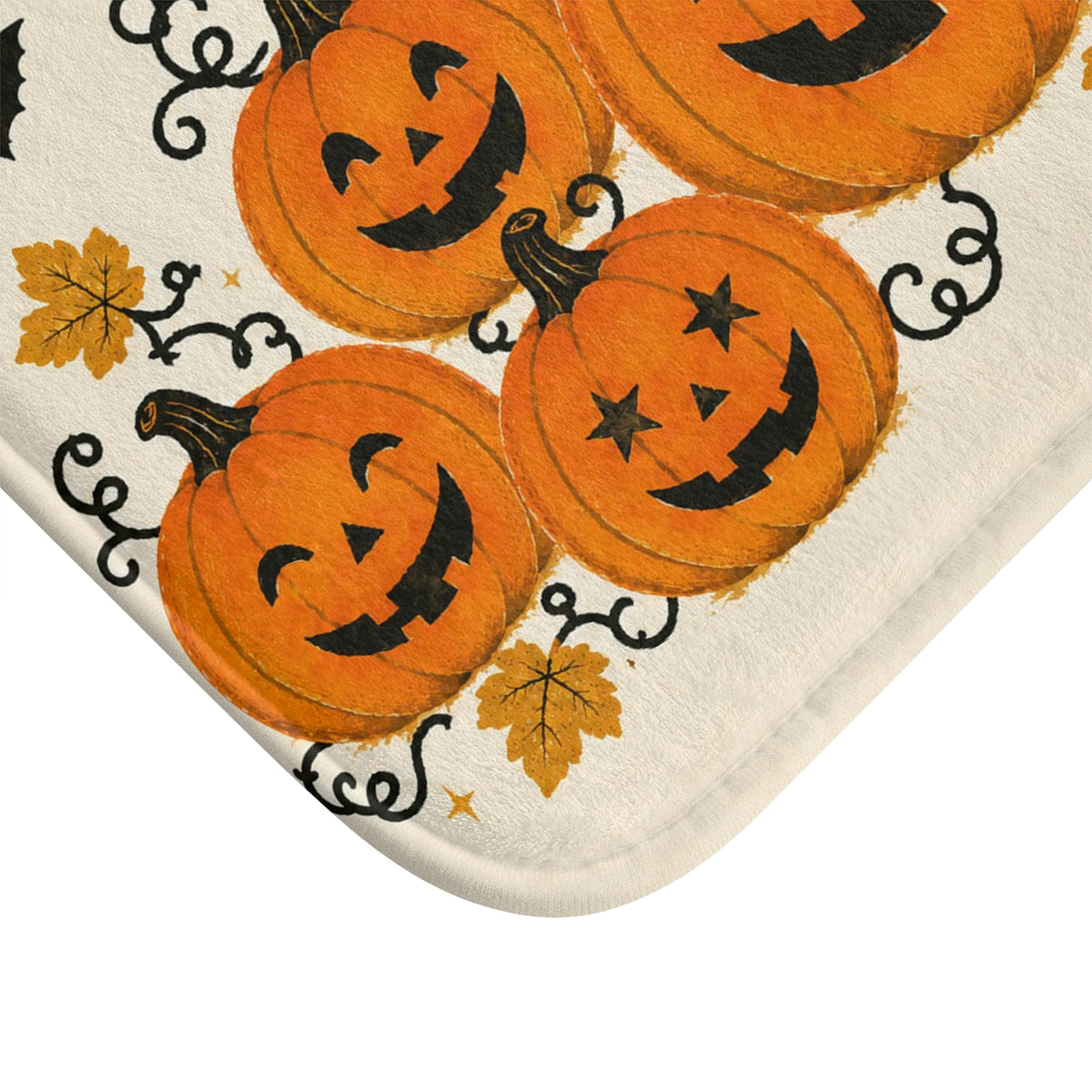 Pumpkin Patch Halloween Bath Mat – Jack-o'-Lanterns & Bats