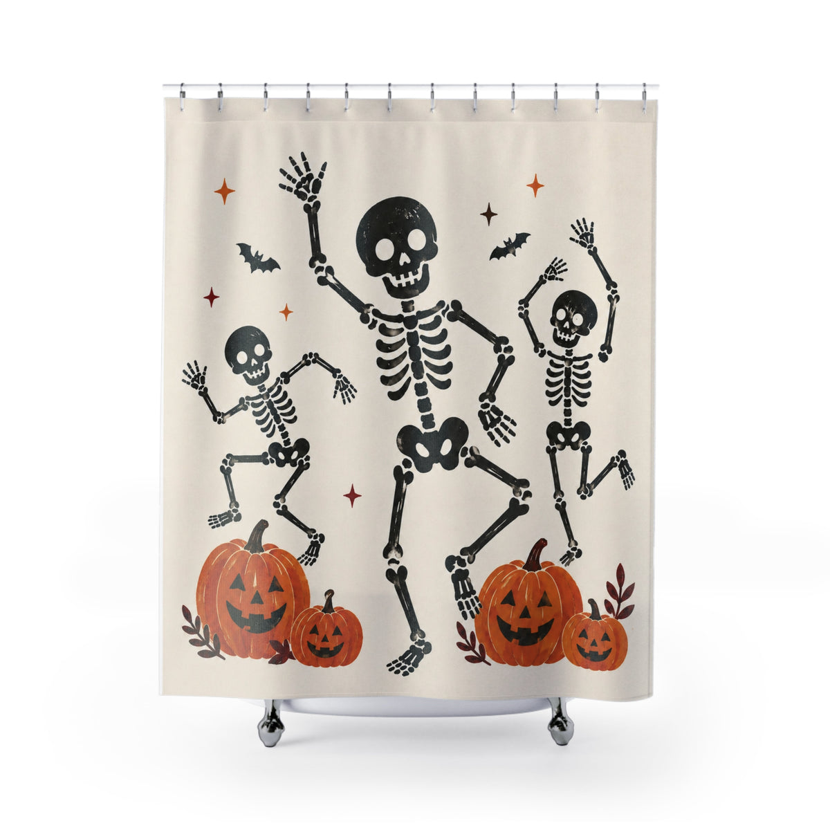 Playful Dancing Skeletons Halloween Shower Curtain