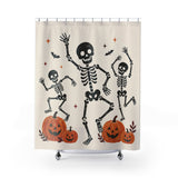 Playful Dancing Skeletons Halloween Shower Curtain