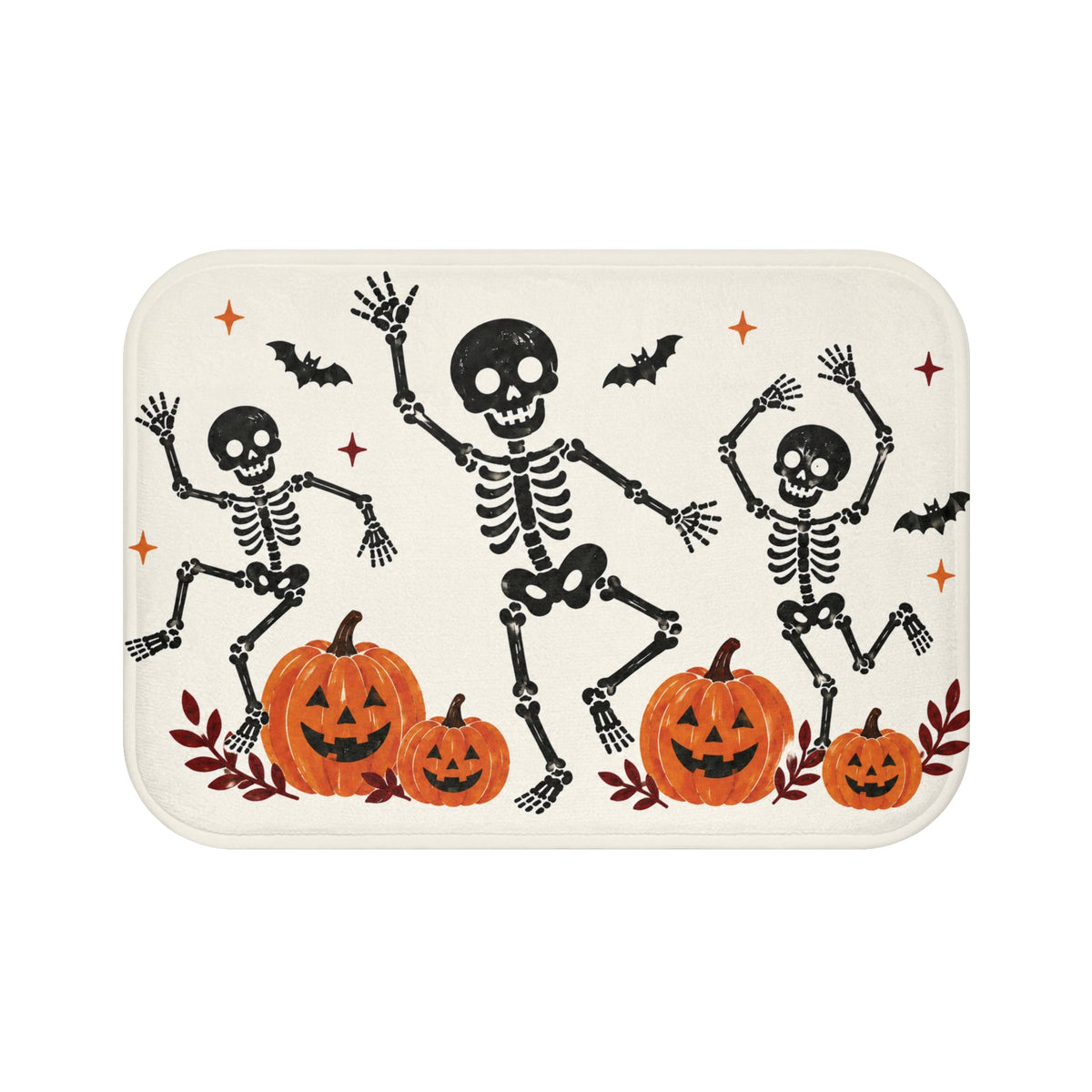 Dancing Skeleton Halloween Bath Mat – Playful Pumpkin Design