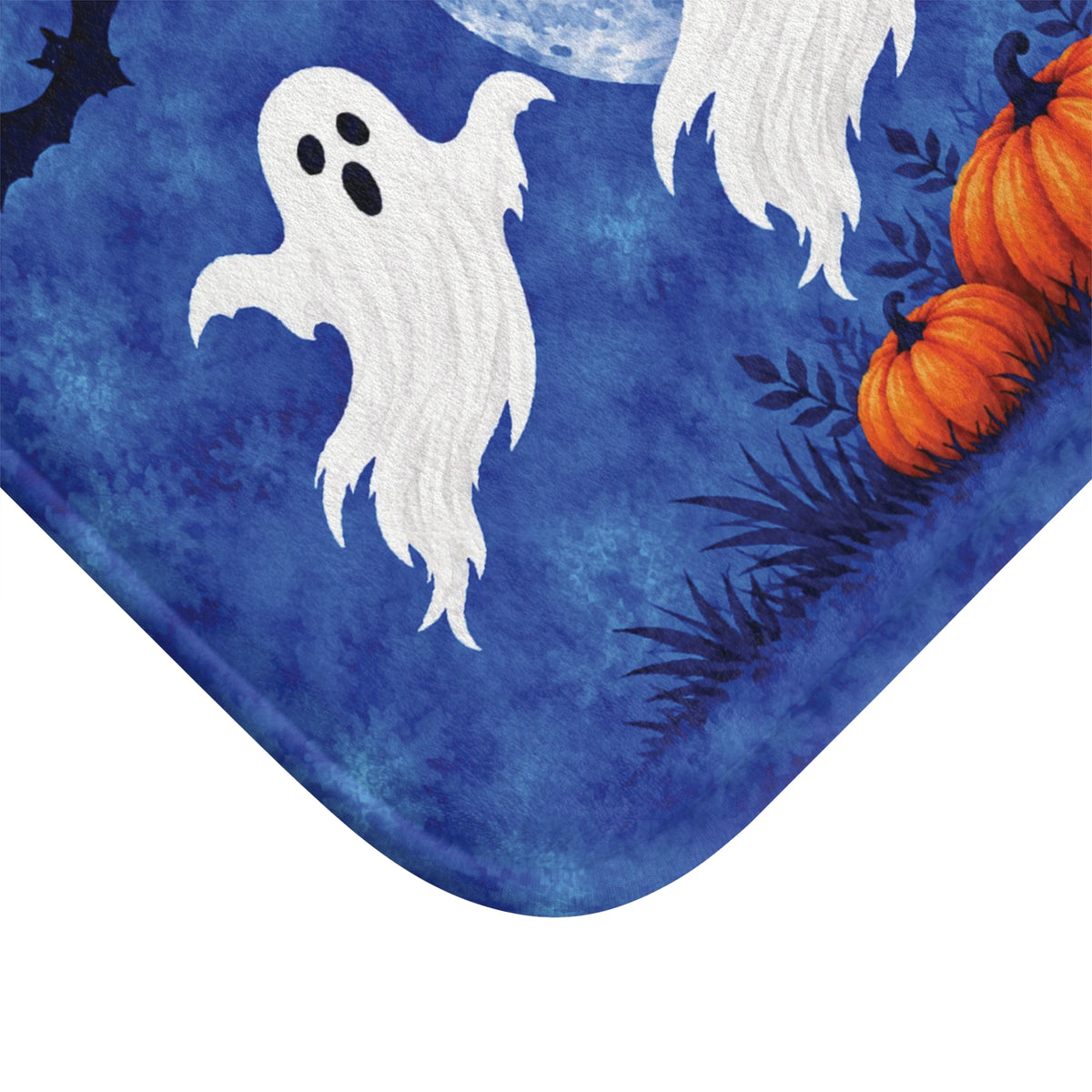 Moonlit Ghosts Halloween Bath Mat – Blue Moon & Pumpkins