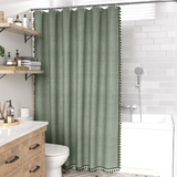AmazerBath Farmhouse Linen Shower Curtain with 3 Side Tassel, 72"x72"