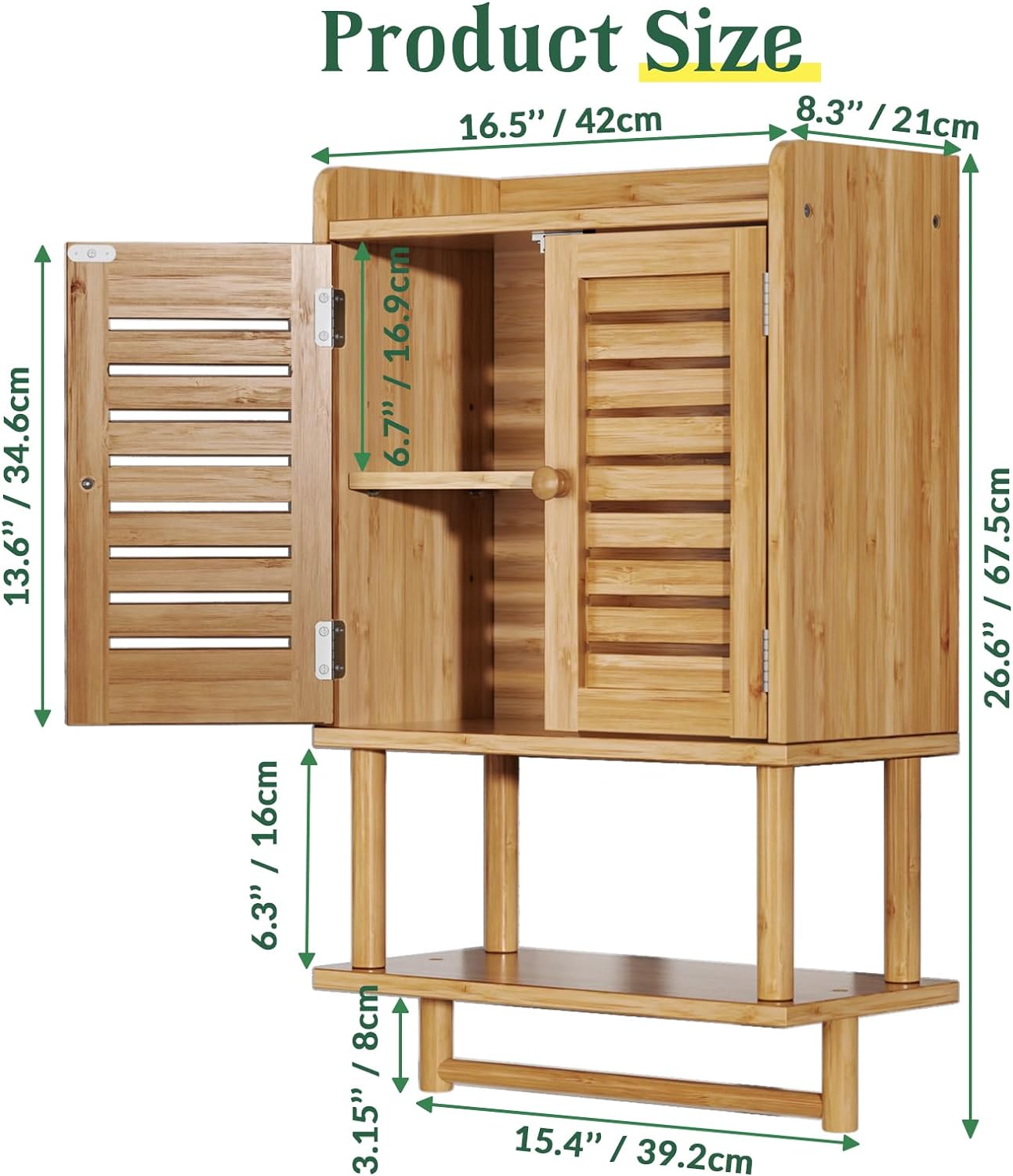 AmazerBath Bamboo Bathroom Wall Cabinet with 2 Doors