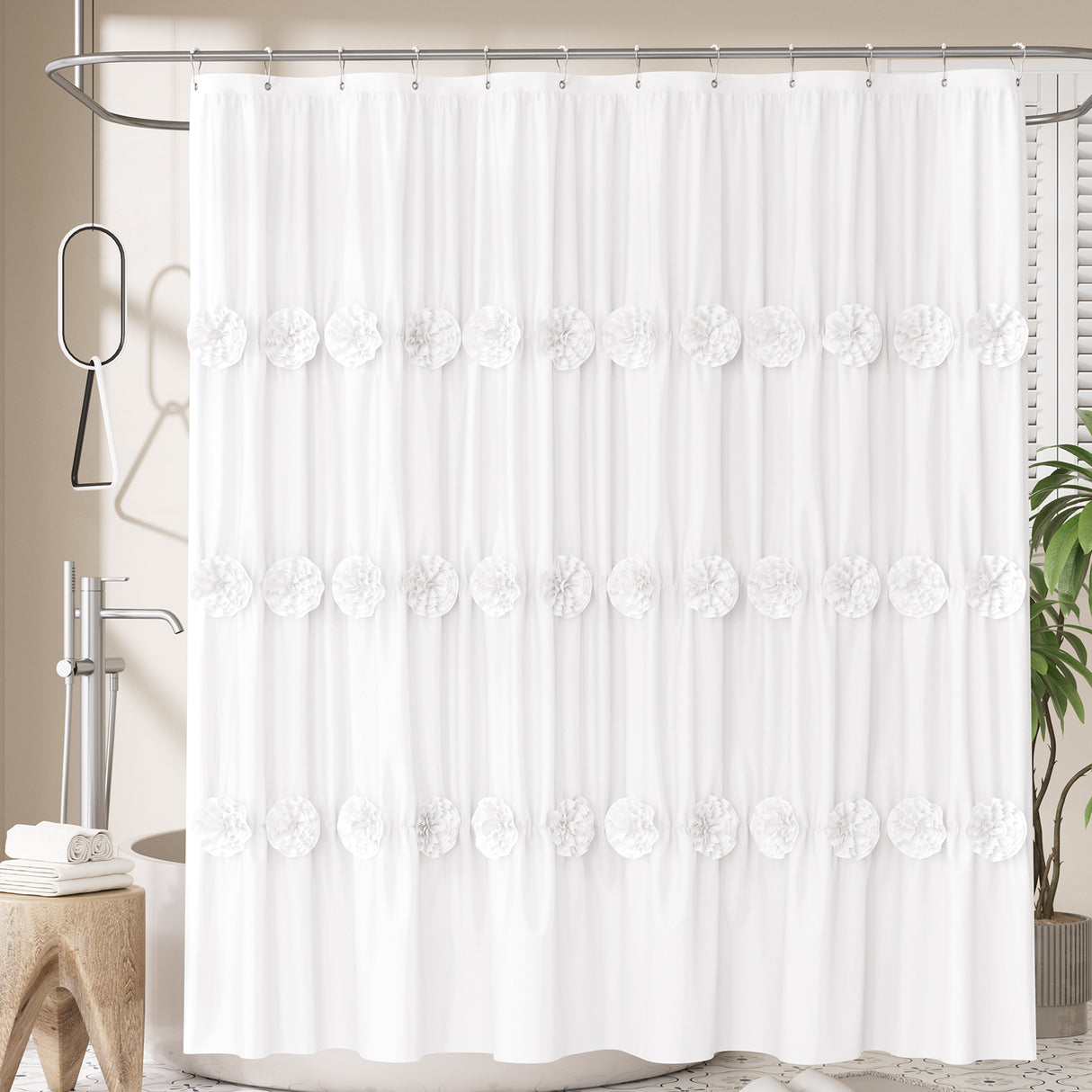 AmazerBath Boho Floral Shower Curtain with Pearl Curtain Rings