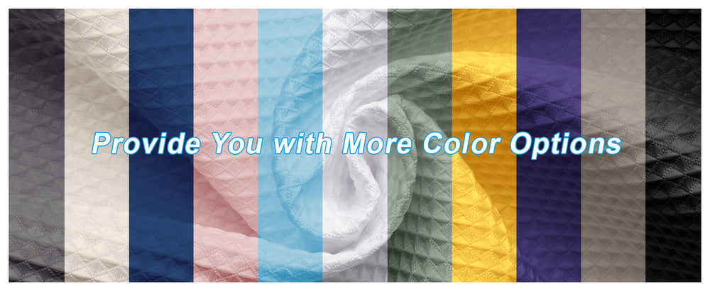 Color swatch with various fabric textures and a text overlay 'Provide You with More Color Options'.