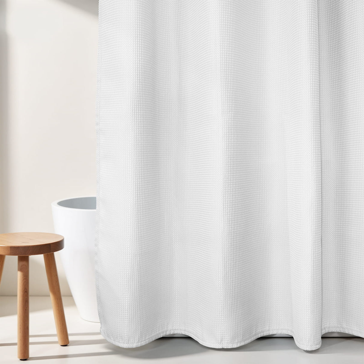AmazerBath Waffle White Shower Curtain, 240G Spa Quality