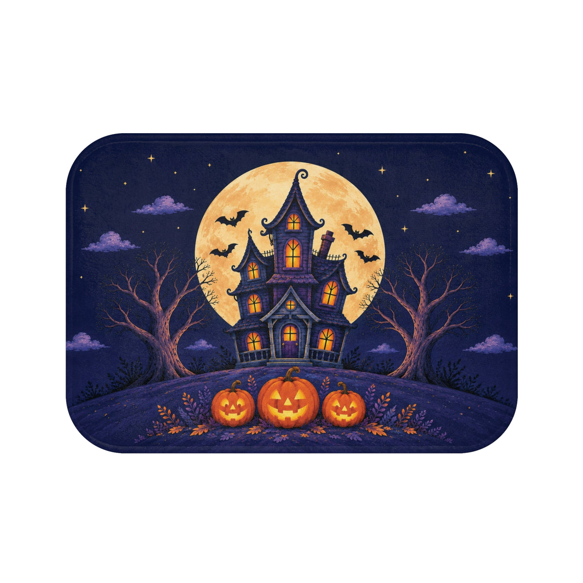 Haunted House Halloween Bath Mat – Full Moon & Pumpkins