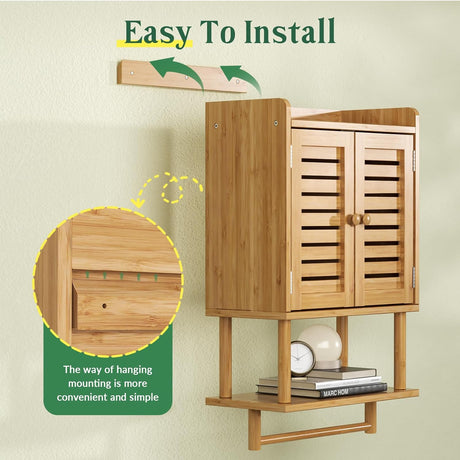 AmazerBath Bamboo Bathroom Wall Cabinet with 2 Doors