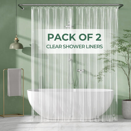 AmazerBath 2-Pack Lightweight PEVA Shower Curtain Liners, 3G, product detail showing design, materials, finish, and key.