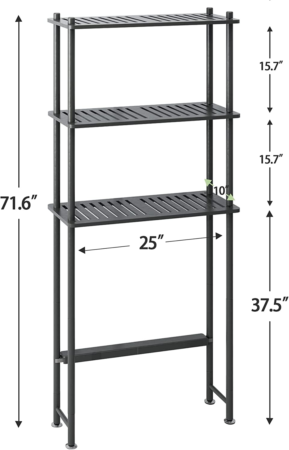 3-Tier Over The Toilet Storage Shelf Black