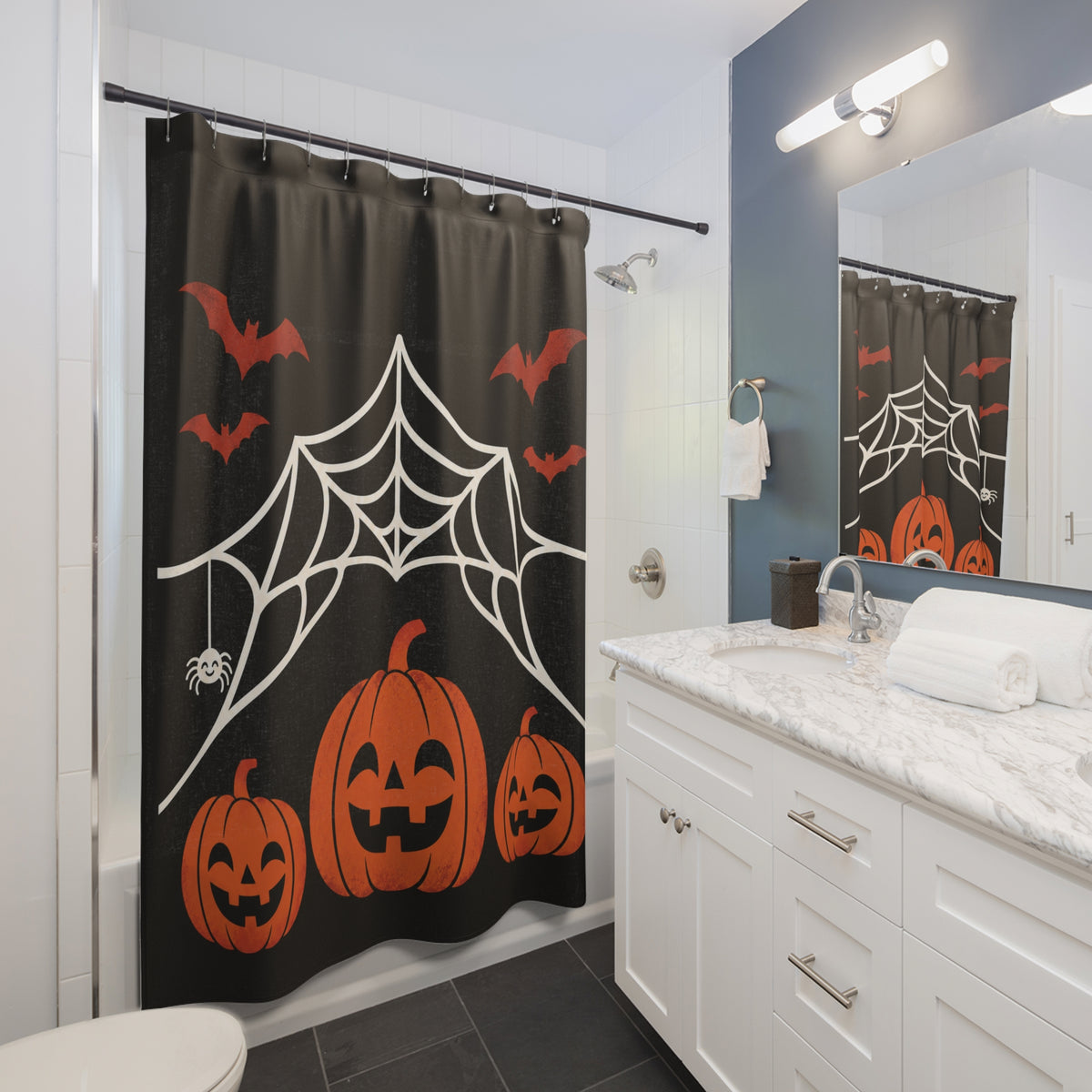Spiderweb Pumpkin Halloween Shower Curtain