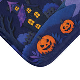 Haunted Village Halloween Bath Mat – Moonlit Pumpkin Scene
