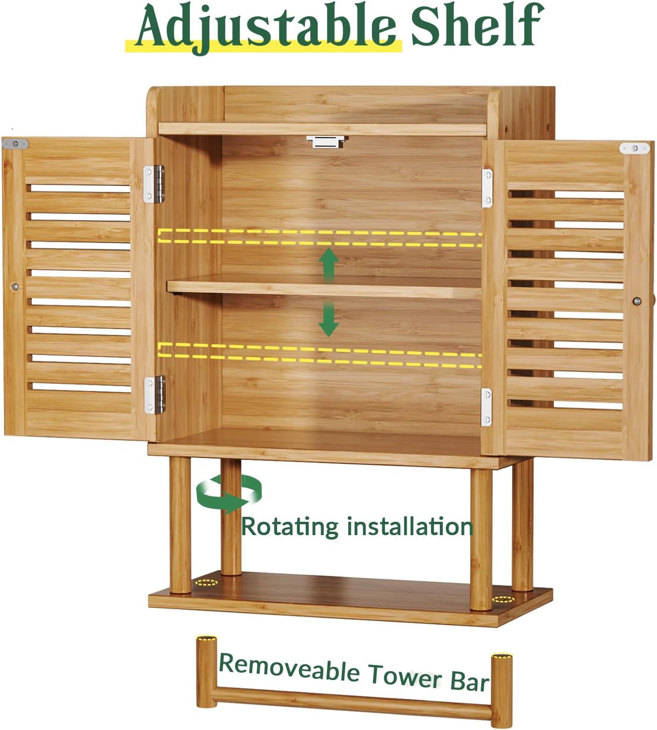 AmazerBath Bamboo Bathroom Wall Cabinet with 2 Doors