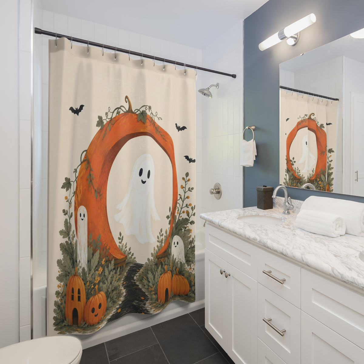Ghost & Pumpkin Arch Halloween Shower Curtain