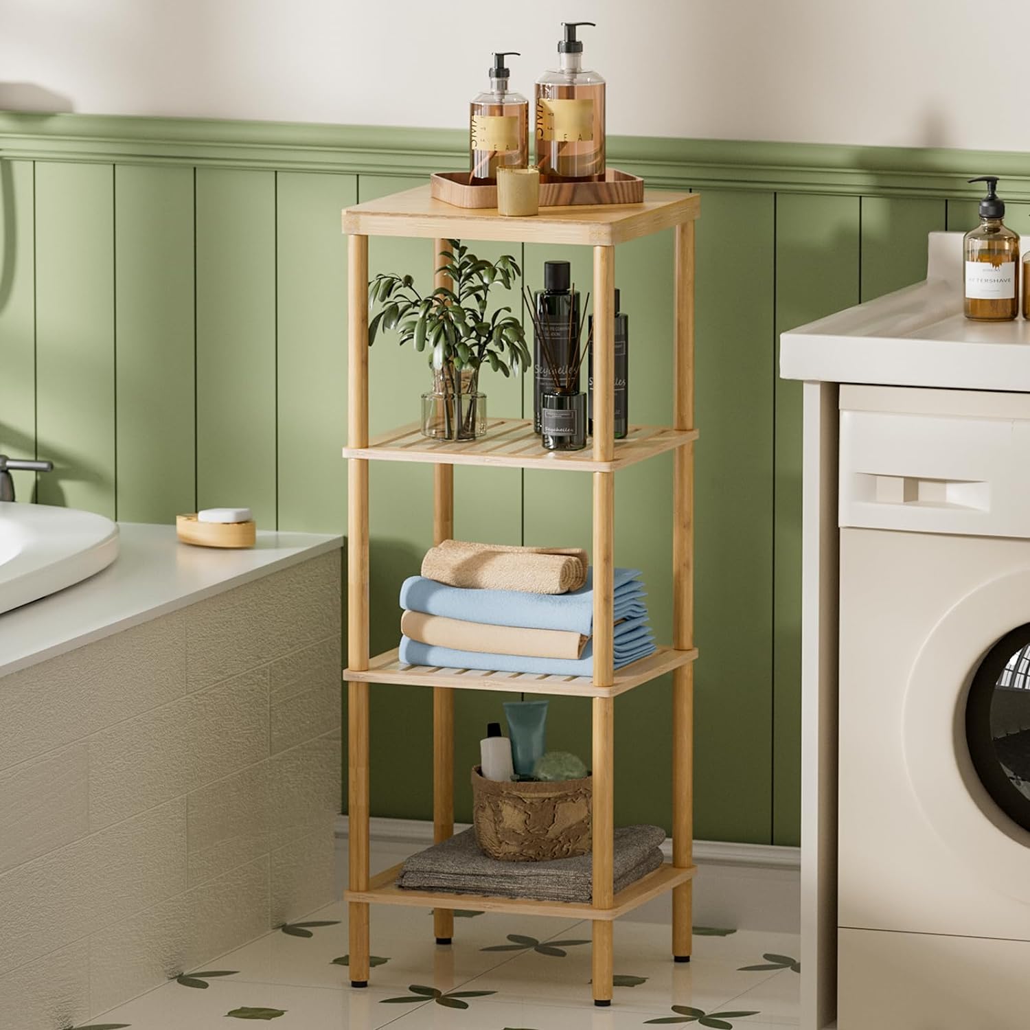 AmazerBath Bamboo Storage Standing Shelf, Natural Color