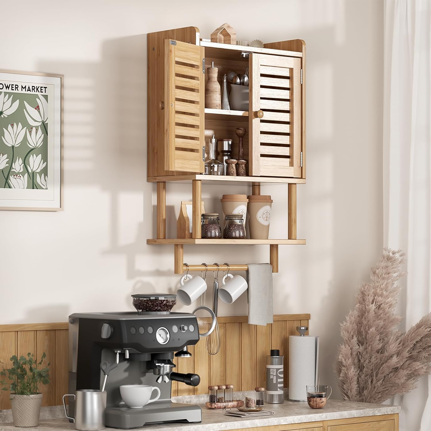 AmazerBath Bamboo Bathroom Wall Cabinet with 2 Doors