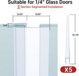 Installation diagram for a 5-section segmented glass door track suitable for 1/4 inch glass doors.