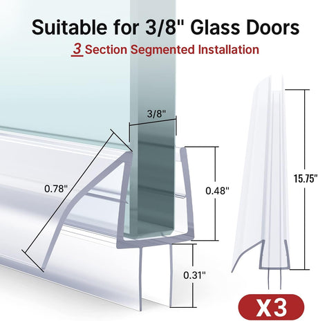 AmazerBath Shower Door Bottom Seals, 3 Section Segmented