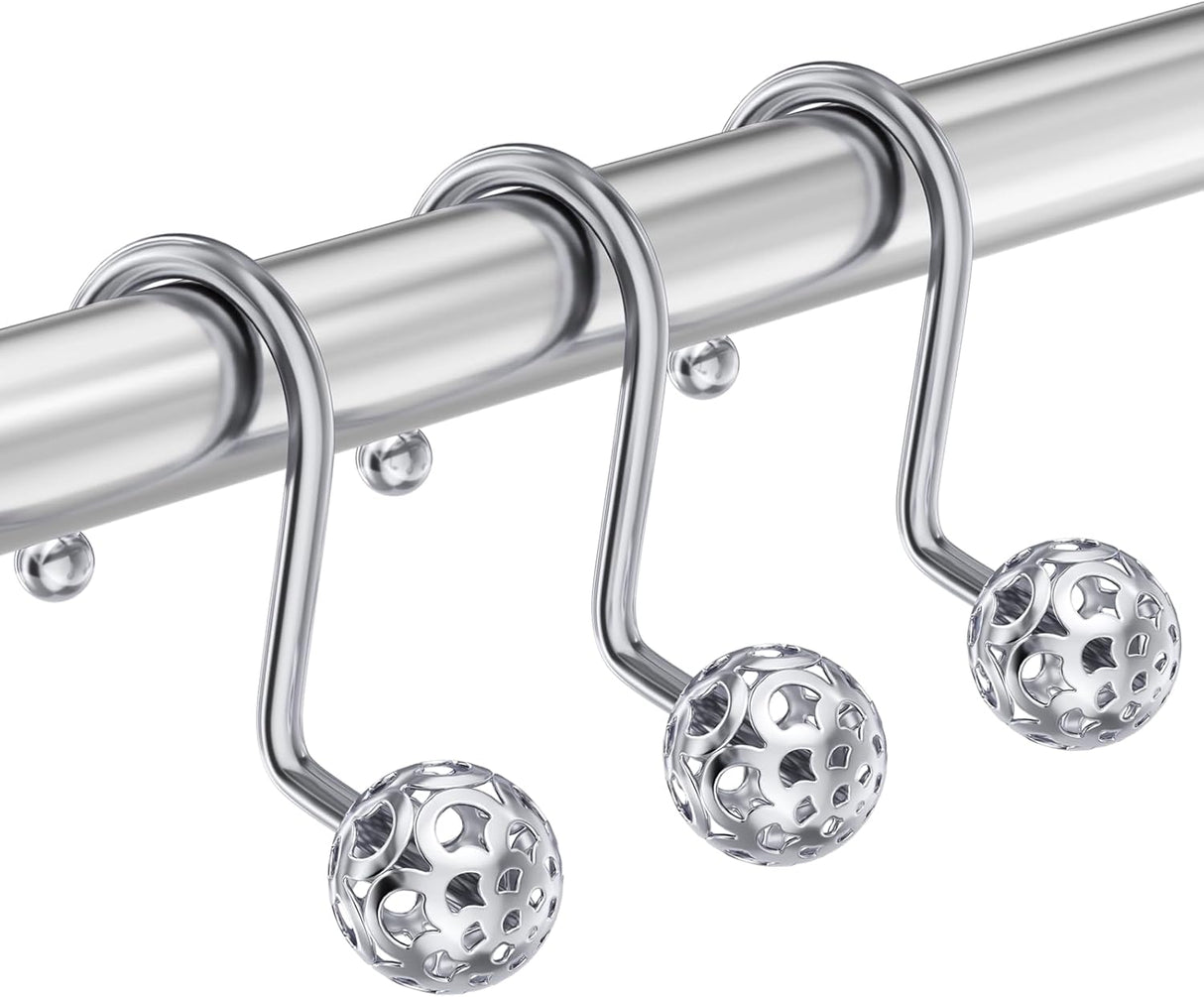 AmazerBath Classic Hollow Design Shower Curtain Hooks, Set of 12