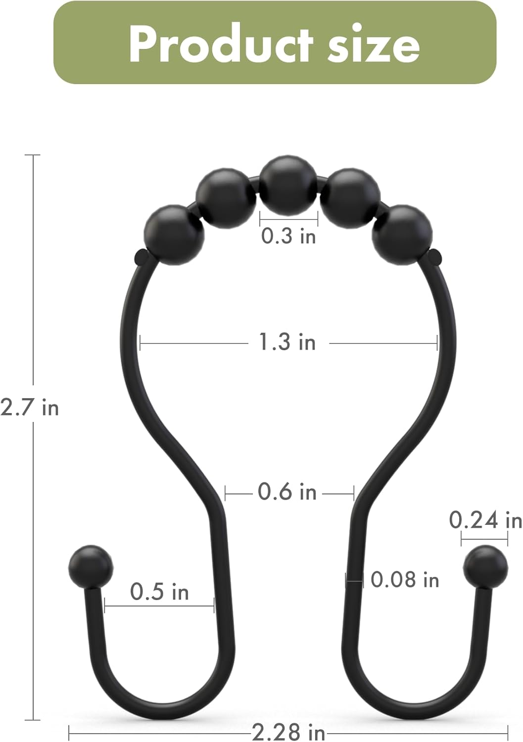 AmazerBath Anti-Drop Double Shower Curtain Hooks, Set of 12