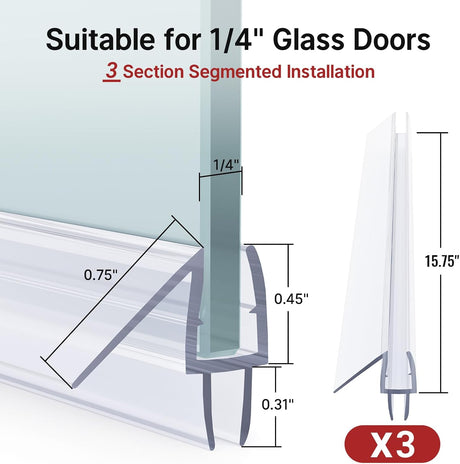 AmazerBath Shower Door Bottom Seals, 3 Section Segmented