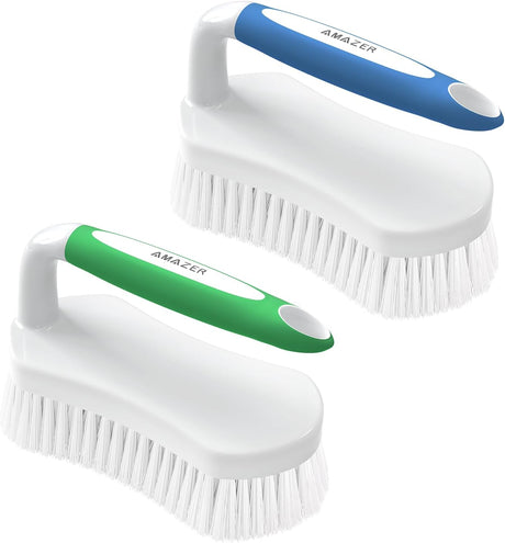 Amazer Stiff Bristles Scrub Brushes with Comfort Grip, Pack of 2