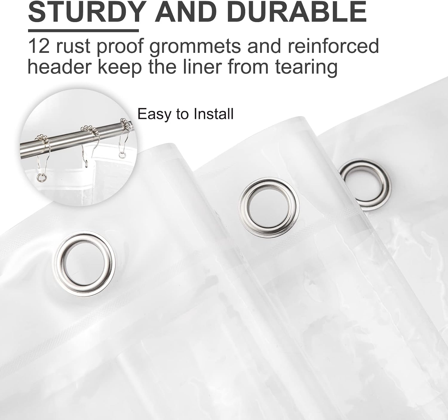 AmazerBath 3G Light Weight Shower Curtain Liner with 12 Rings