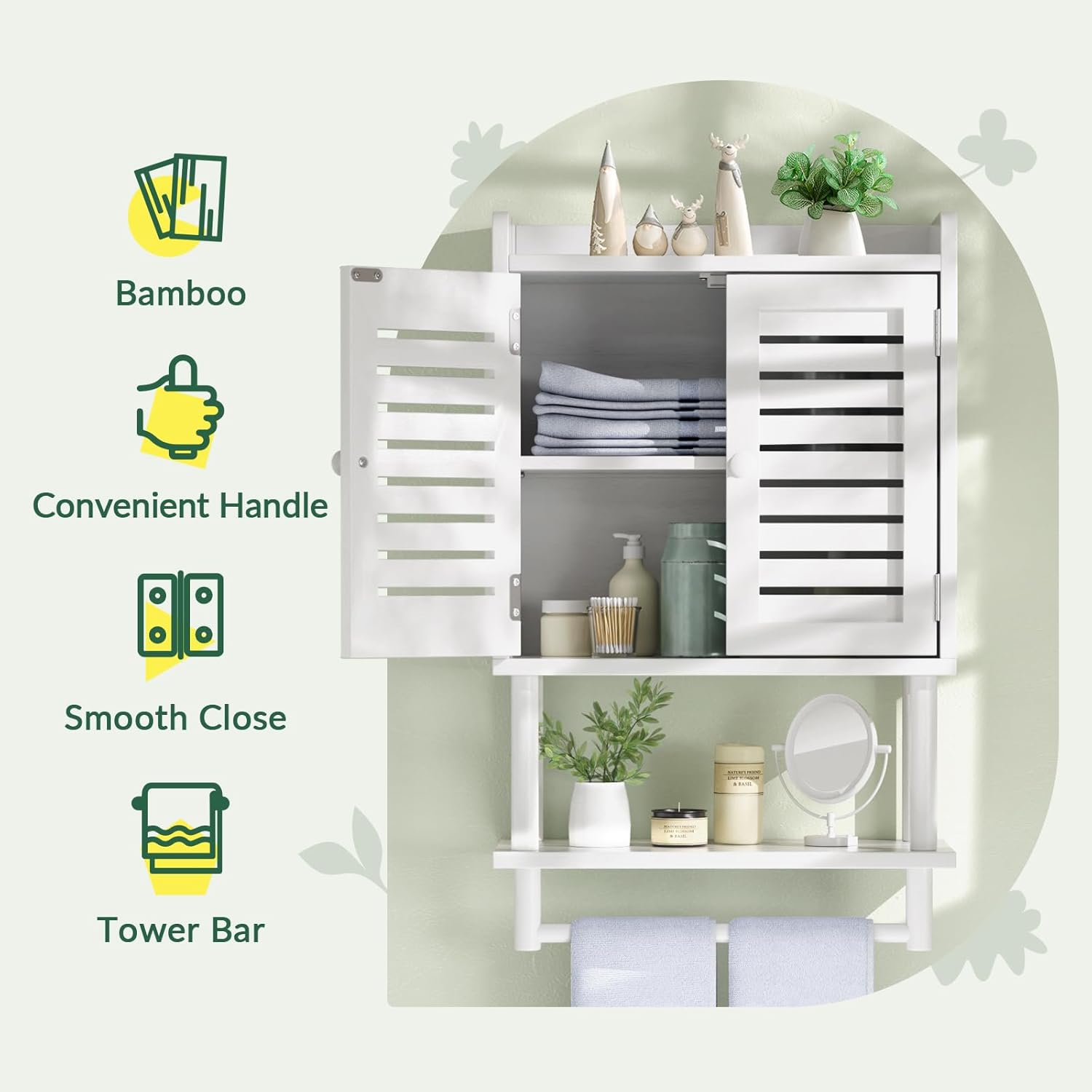 AmazerBath Bamboo Bathroom Wall Cabinet with 2 Doors