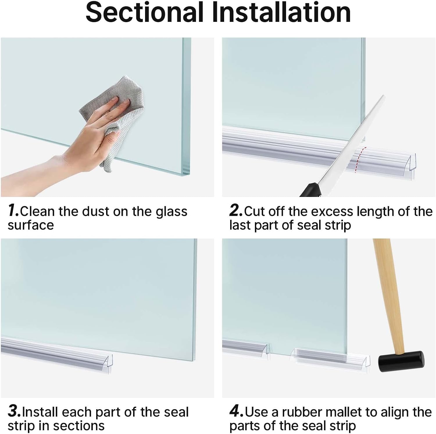 AmazerBath Shower Door Bottom Seals, 3 Section Segmented