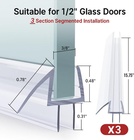 AmazerBath Shower Door Bottom Seals, 3 Section Segmented