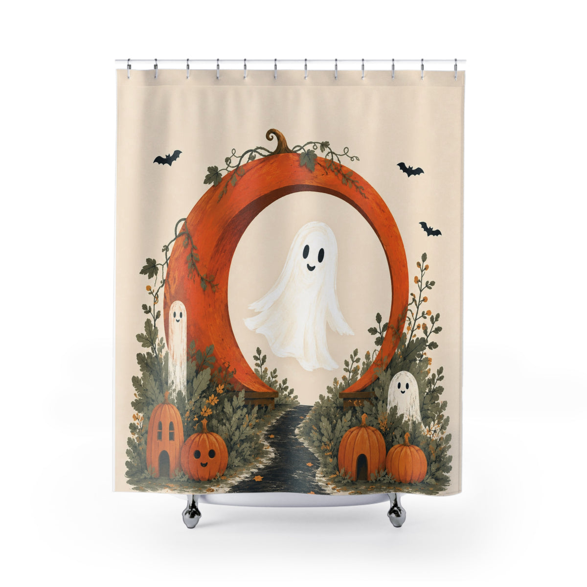 Ghost & Pumpkin Arch Halloween Shower Curtain