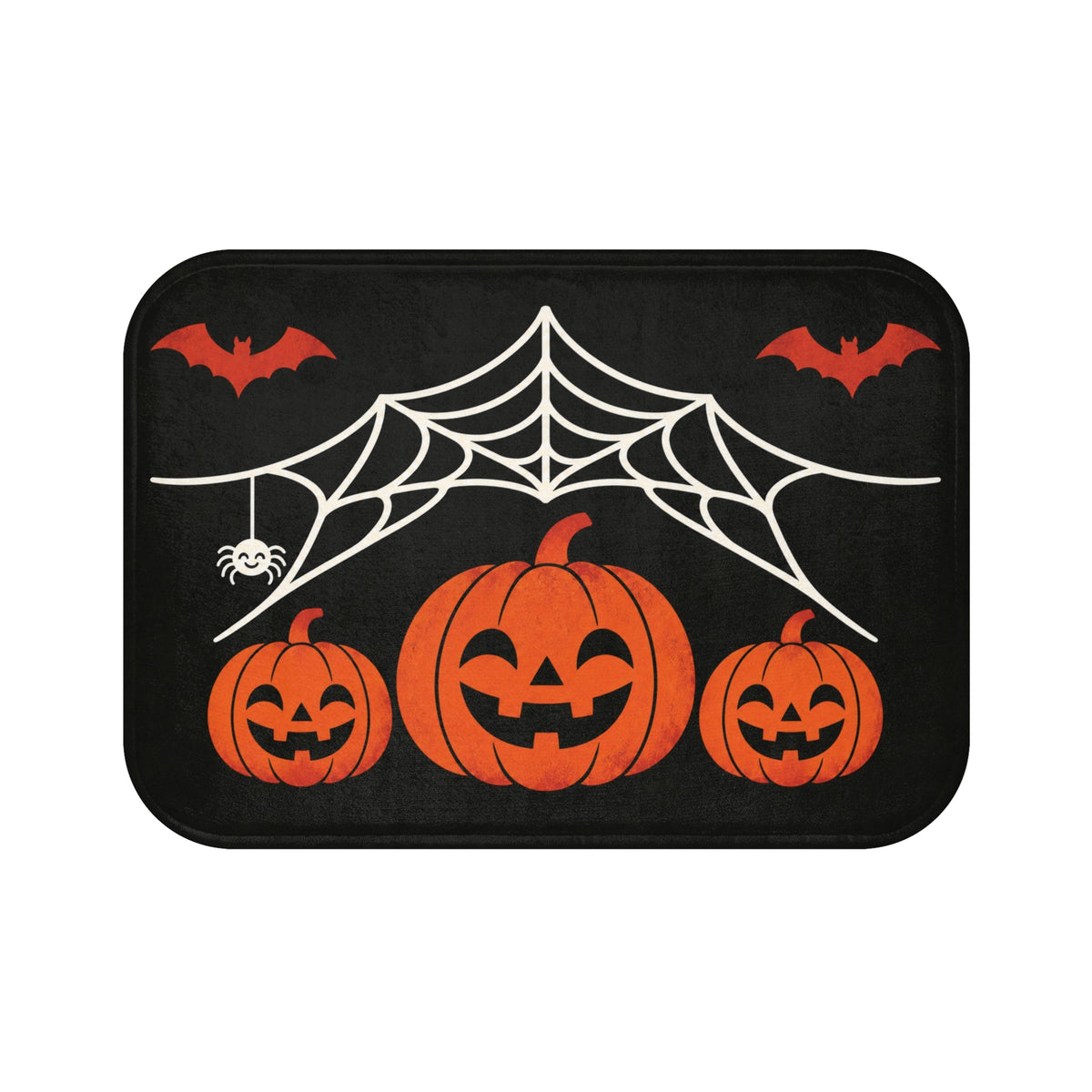 Spiderweb Halloween Bath Mat – Jack-o'-Lanterns & Bats