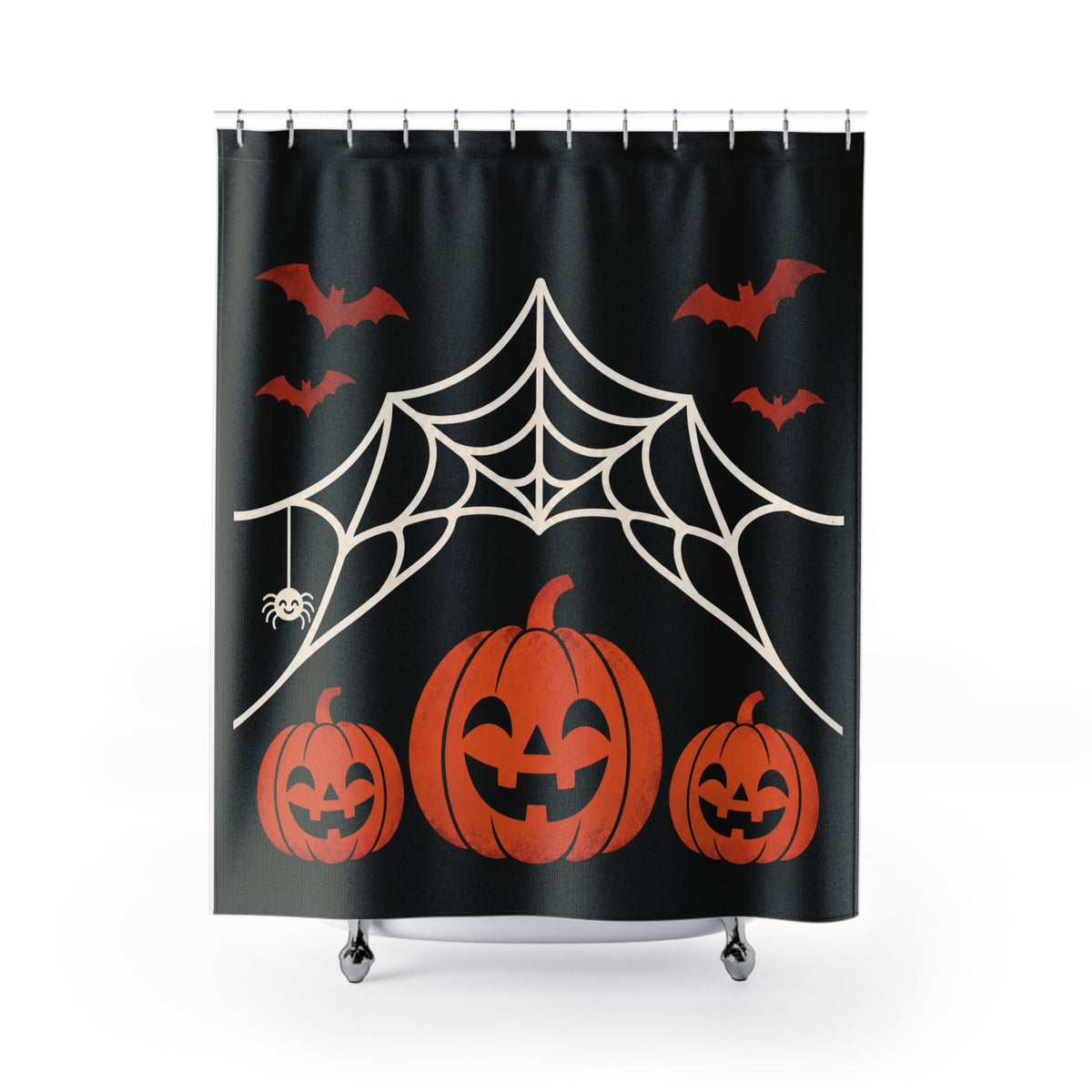 Spiderweb Pumpkin Halloween Shower Curtain