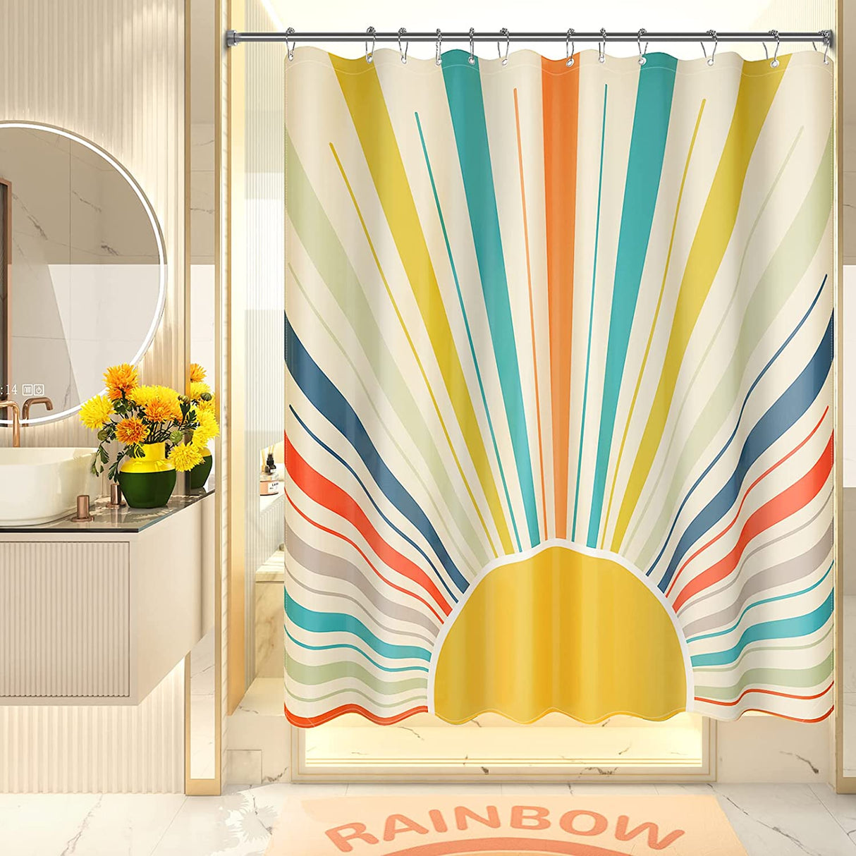 AmazerBath Colorful Sunshine Yellow Shower Curtain Set with 12 Hooks