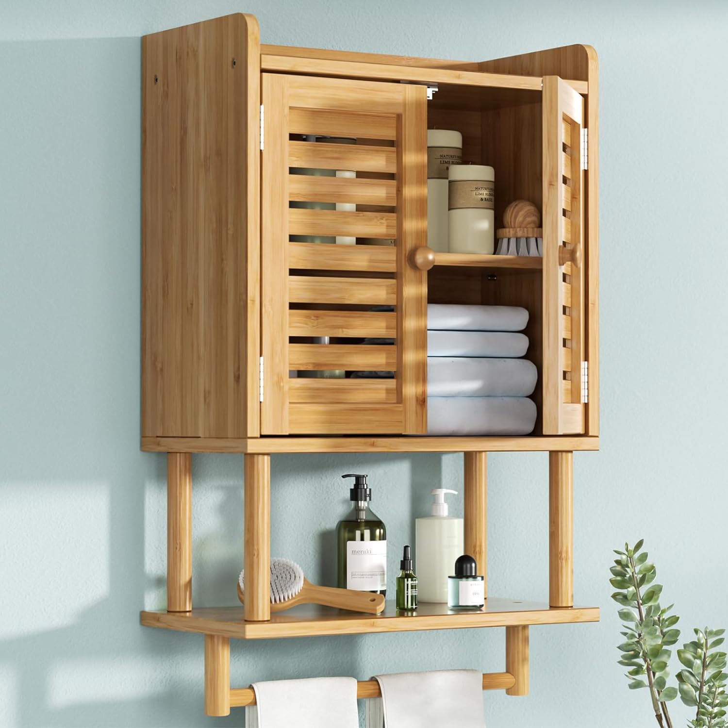 AmazerBath Bamboo Bathroom Wall Cabinet with 2 Doors