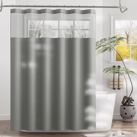 AmazerBath Waffle Shower Curtain 2 in 1, See Through Top